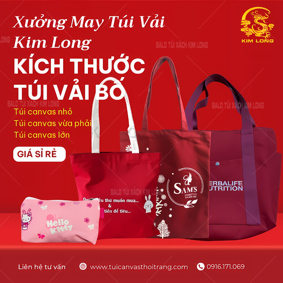 kích thước túi canvas