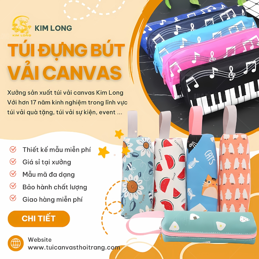 may túi đựng bút vải canvas